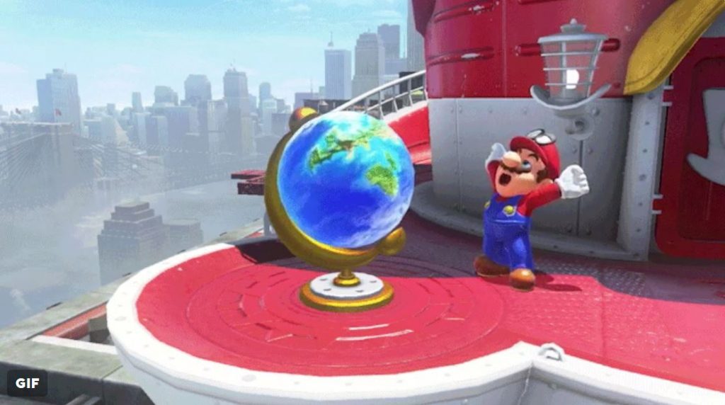 Super Mario Odyssey autopilot activated using spinning globe