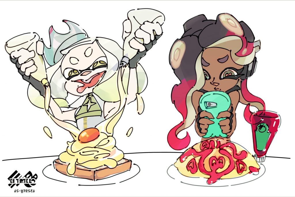 Mayonnaise vs Ketchup Splatfest artwork of classy Marina and messy Pearl